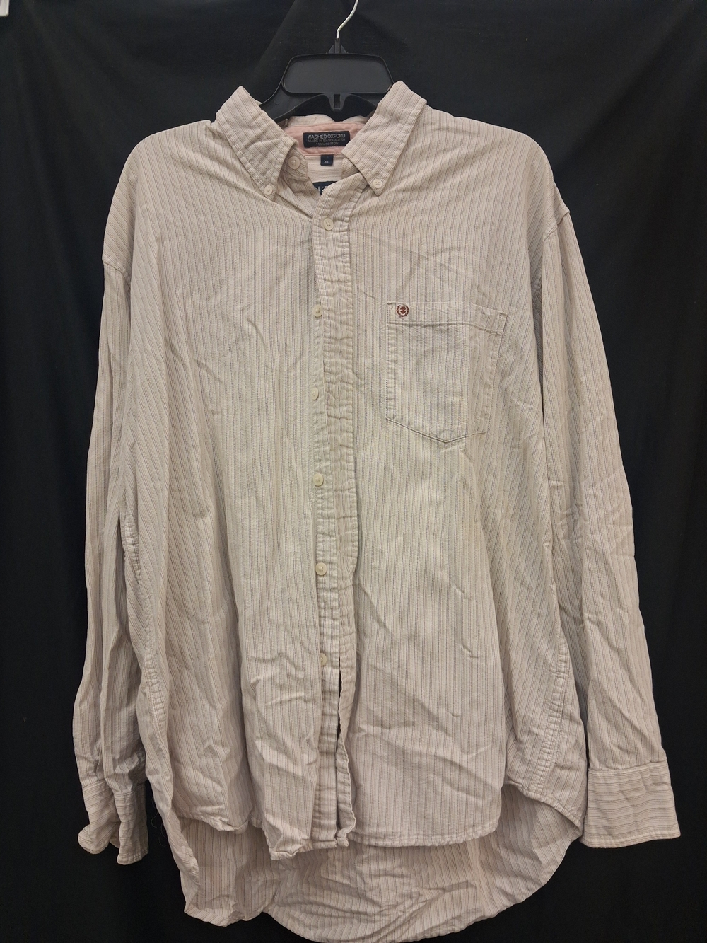 Izod Men's Light Beige Striped Button-Down Shirt